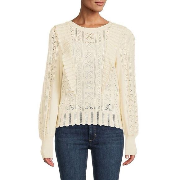 LoveShackFancy Women’s Ancora Ruffle Pointelle Knit Sweater Cream Size M - Picture 4 of 10